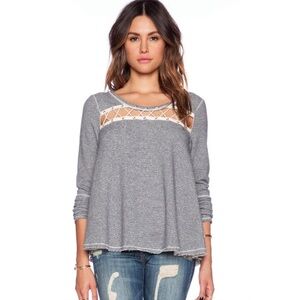 Free People Lacey Love Pullover Sweater Stripe Flowy Blue S